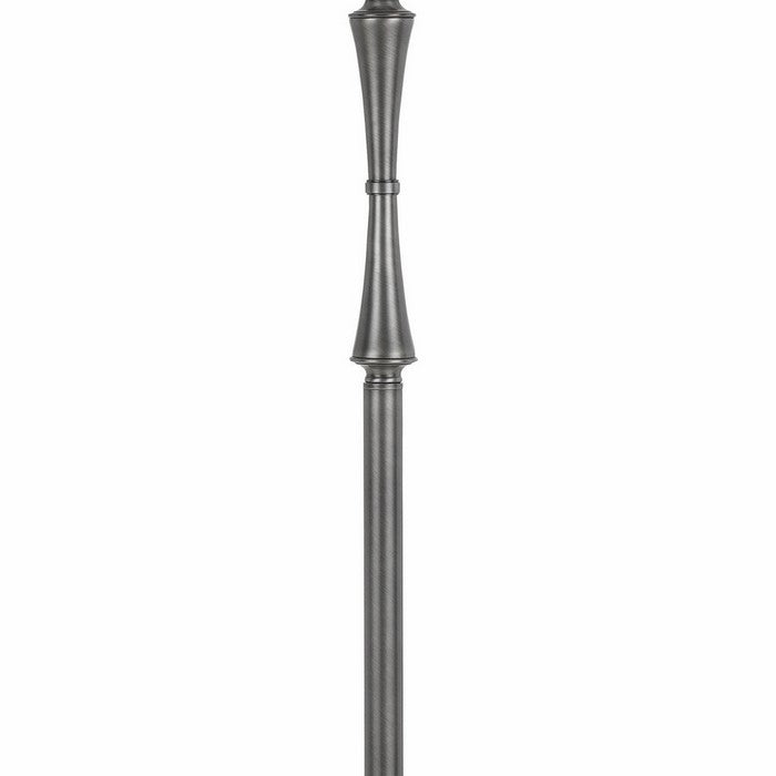 Tubular Metal Body Floor Lamp with Fabric Bell Shade, White and Silver