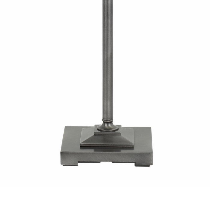 Tubular Metal Body Floor Lamp with Fabric Bell Shade, White and Silver