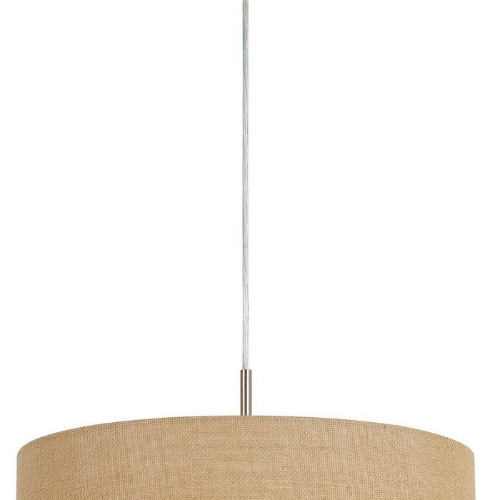 Metal Pendant Lighting with Fabric Circular Drum Shade and Cord, Beige