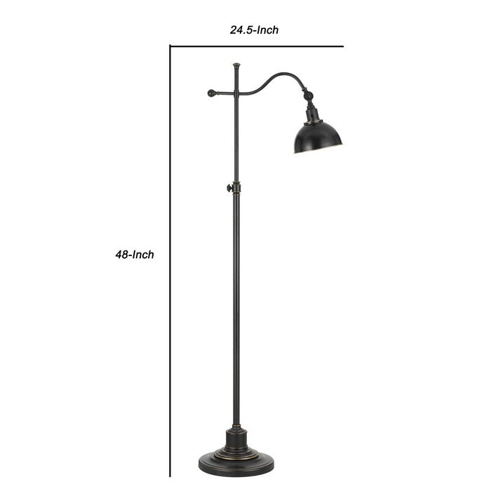 60 Watt Metal Lamp with Adjustable Pole and Bowl Shade, Black