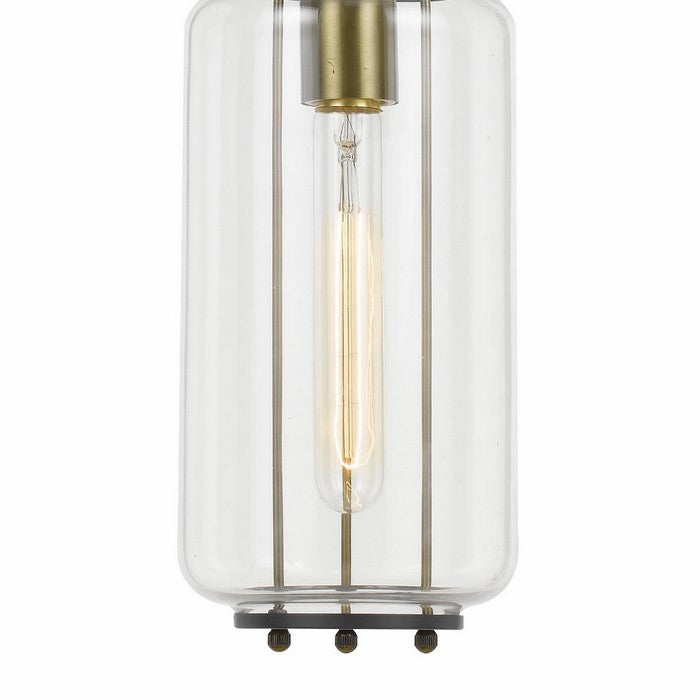 Glass Jar Design Pendant Lighting with Metal Frame, Black and Clear