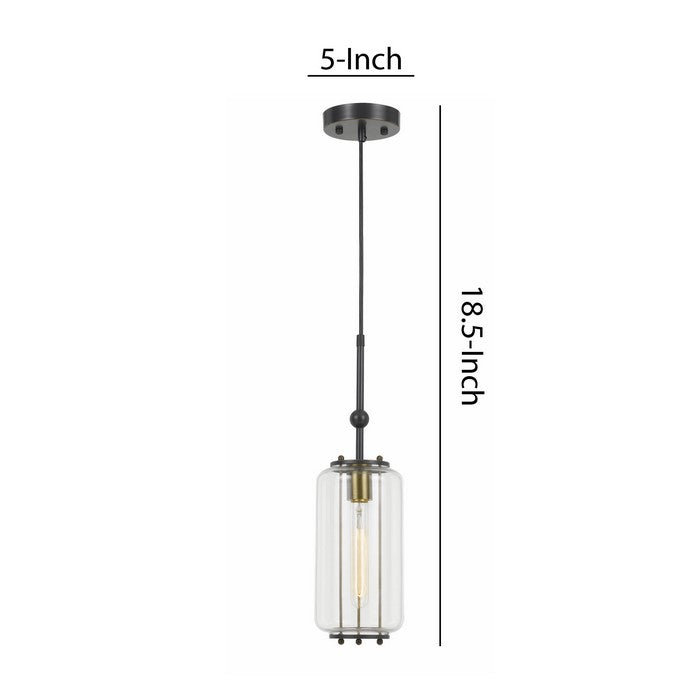 Glass Jar Design Pendant Lighting with Metal Frame, Black and Clear