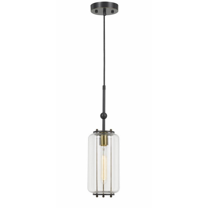 Glass Jar Design Pendant Lighting with Metal Frame, Black and Clear