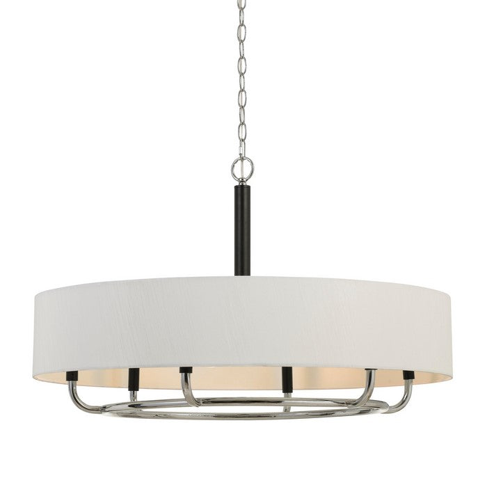 6 Bulb Metal Frame Chandelier with Round Fabric Shade, White