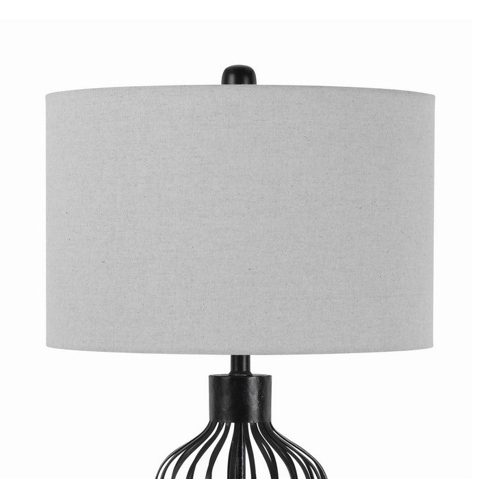 Fabric Drum Shade Table Lamp with Bird Cage Design Base, Black and White