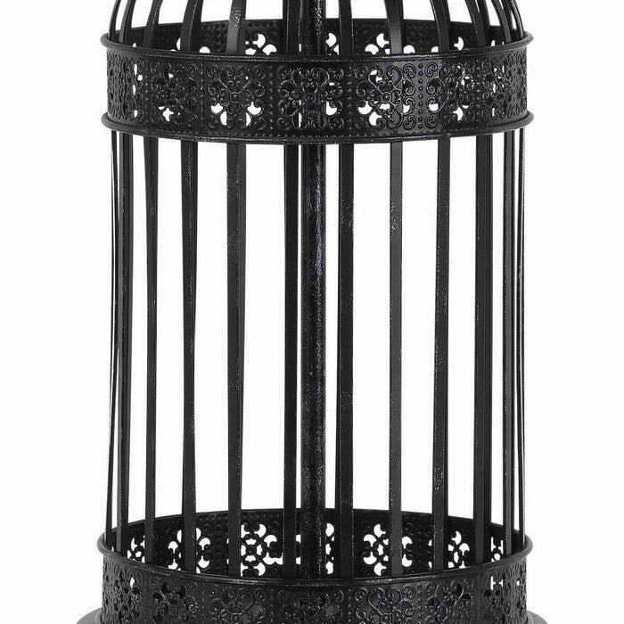 Fabric Drum Shade Table Lamp with Bird Cage Design Base, Black and White