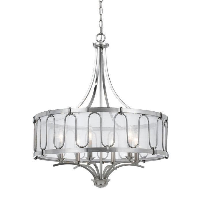 6 Bulb Metal Frame Chandelier with Smoked Fabric Shade, Silver
