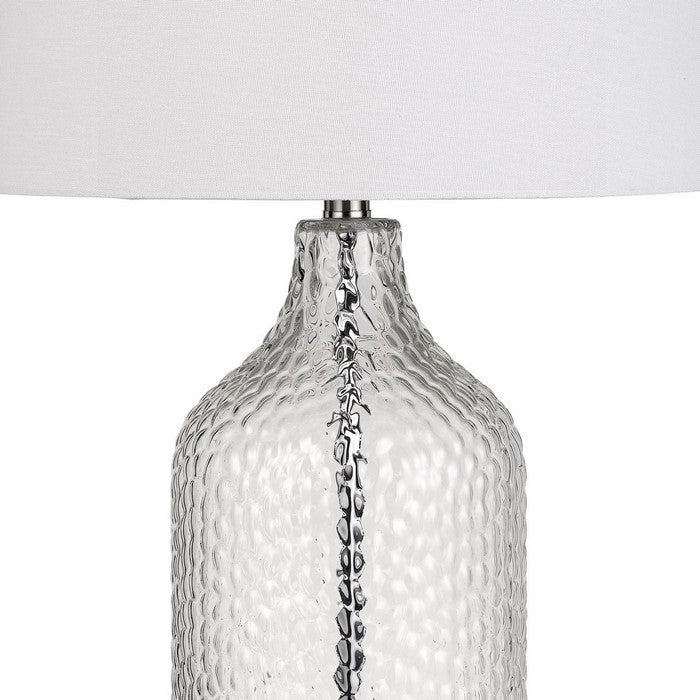 Rain Drop Pattern Glass Table Lamp with Metal Base, White and Clear