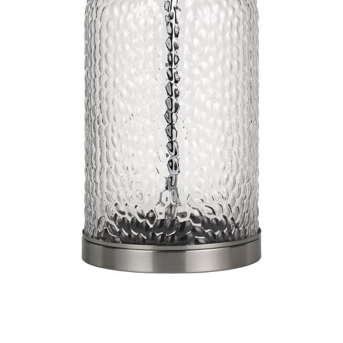 Rain Drop Pattern Glass Table Lamp with Metal Base, White and Clear