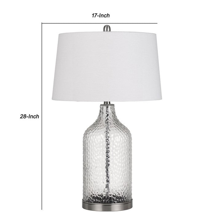 Rain Drop Pattern Glass Table Lamp with Metal Base, White and Clear