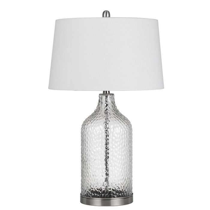 Rain Drop Pattern Glass Table Lamp with Metal Base, White and Clear