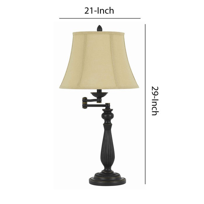 Metal Swing Arm Table Lamp with Pedestal Base and Empire Shade, Black