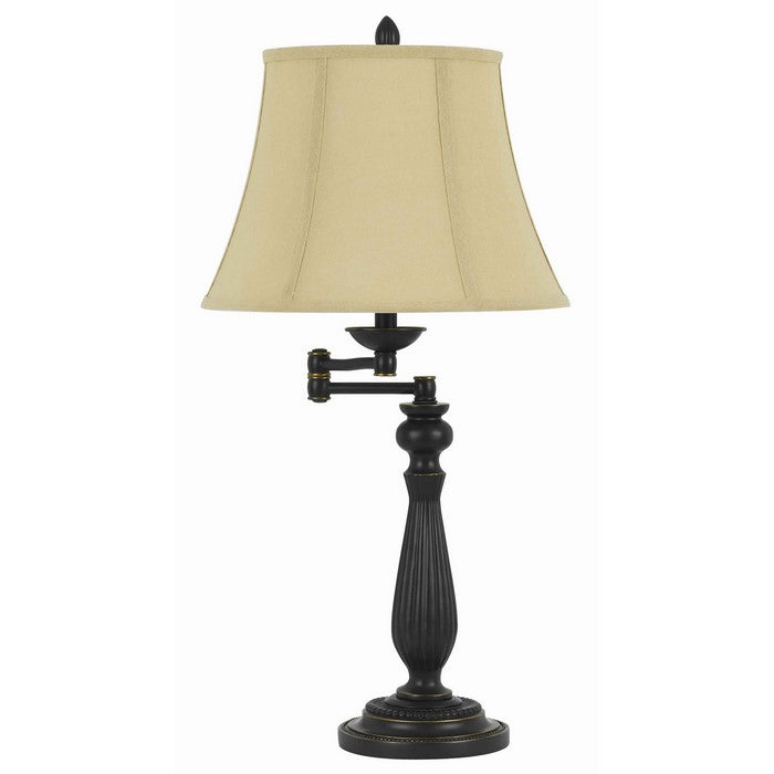 Metal Swing Arm Table Lamp with Pedestal Base and Empire Shade, Black
