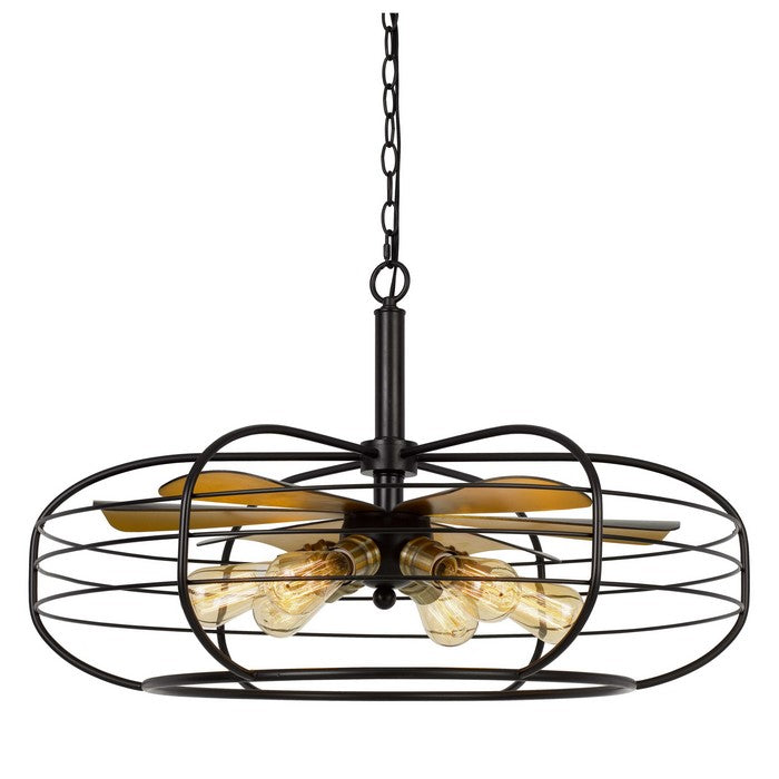 Circular Cage Design Metal Chandelier with Fan Blade Accent, Black