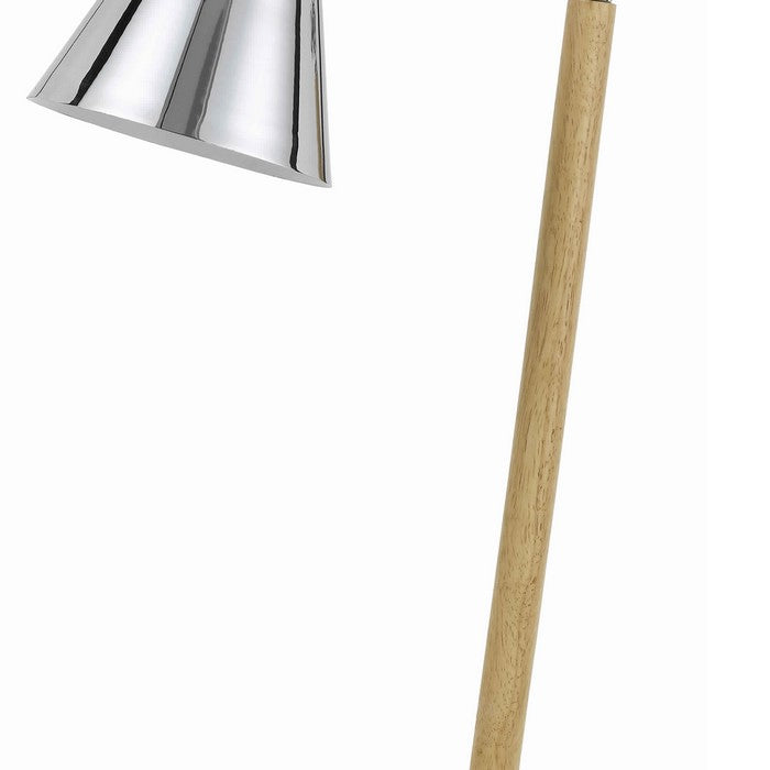 Adjustable Head Desk Lamp with Wooden Stalk Support, Brown and Silver