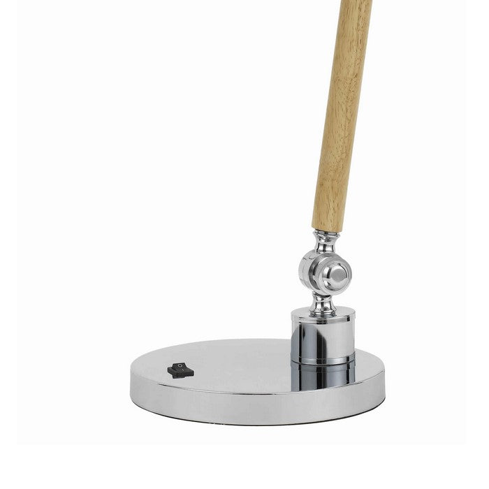Adjustable Head Desk Lamp with Wooden Stalk Support, Brown and Silver