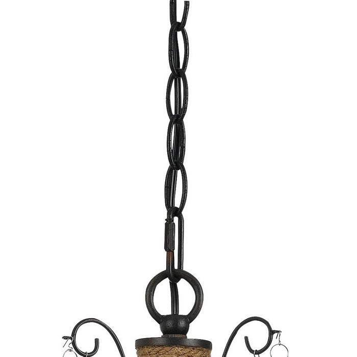 Scroll Metal Frame Chandelier with Hanging Crystals and Wrapped Rope,Bronze