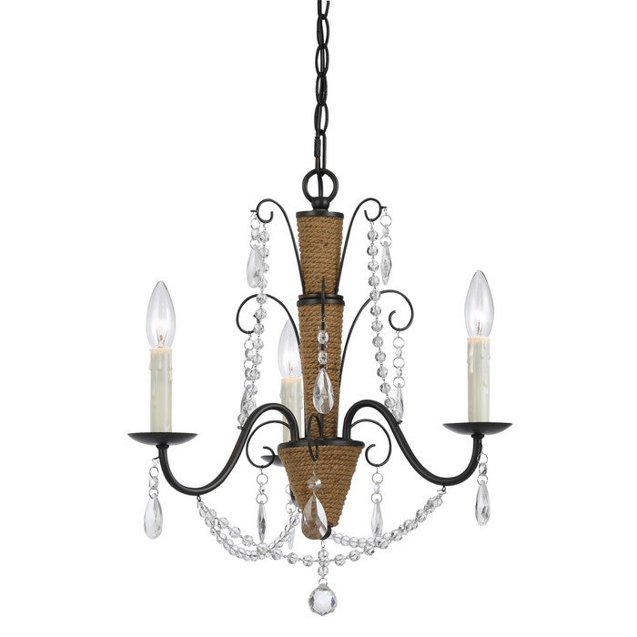 Scroll Metal Frame Chandelier with Hanging Crystals and Wrapped Rope,Bronze