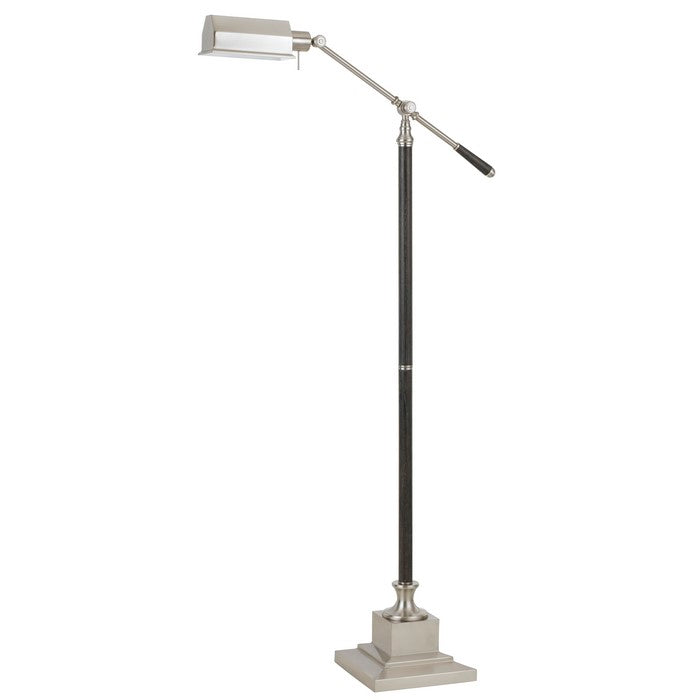 Metal Floor Lamp with Adjustable Arm and Pedestal Base, Silver and Black