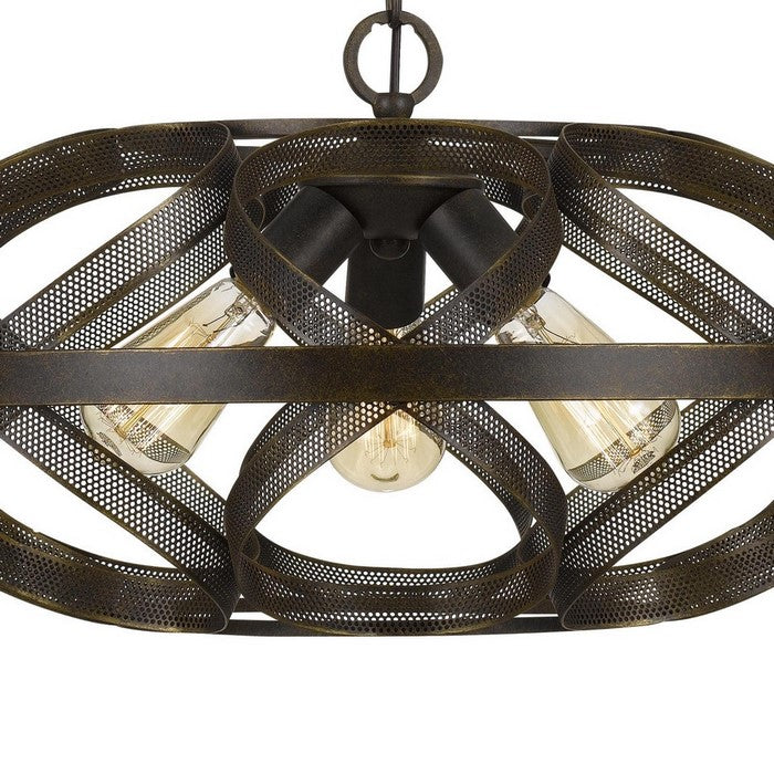 Round Metal Mesh Design Pendant Fixture with Chain, Dark Bronze