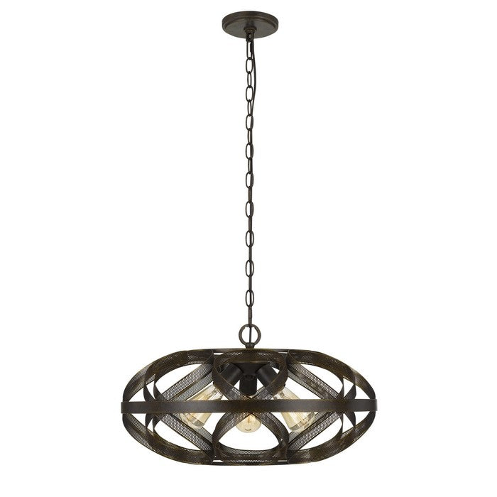 Round Metal Mesh Design Pendant Fixture with Chain, Dark Bronze