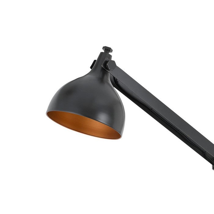 Round Shade Metal Floor Lamp with Adjustable Stalk Support, Black
