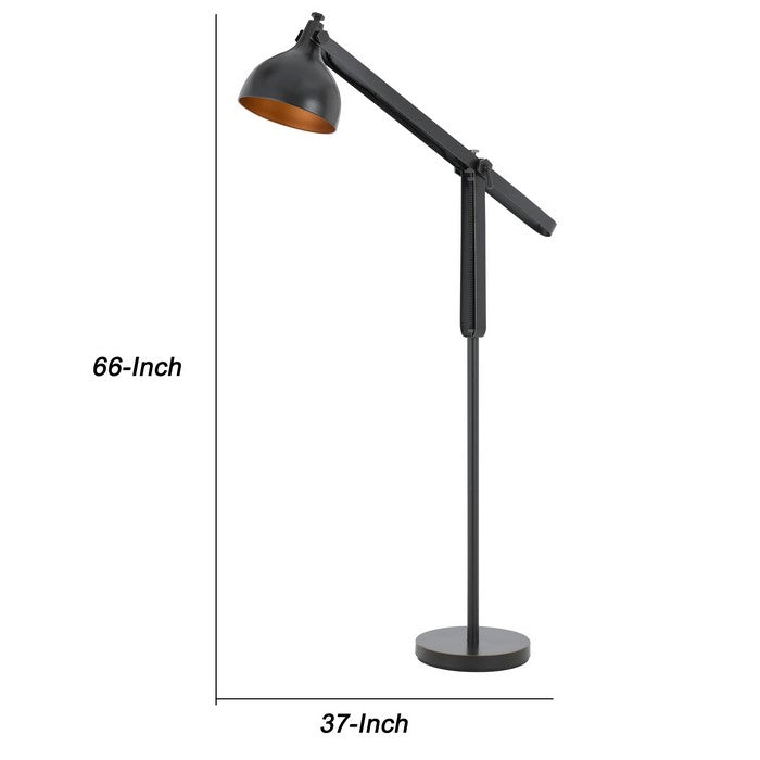 Round Shade Metal Floor Lamp with Adjustable Stalk Support, Black
