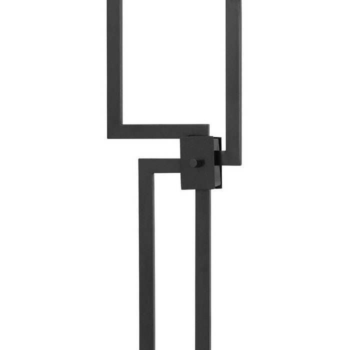 Sculpted Stalk Support Floor Lamp with 2 Wooden Frame Shade, Black