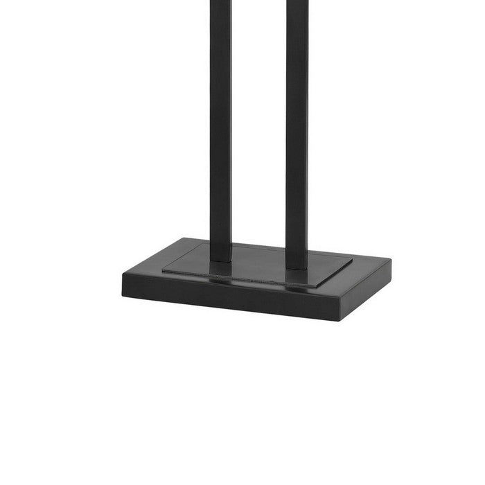 Sculpted Stalk Support Floor Lamp with 2 Wooden Frame Shade, Black