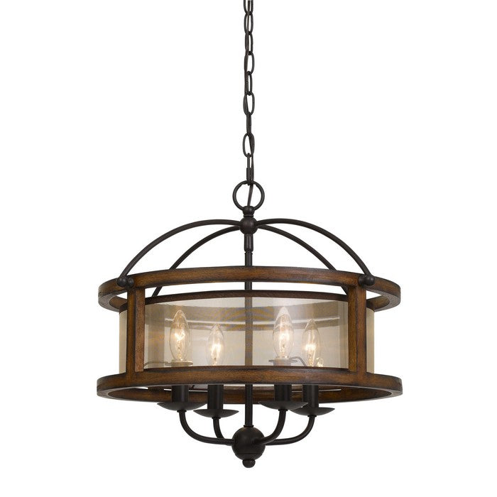Wooden Round Frame Chandelier with Candle Design Holders, Brown
