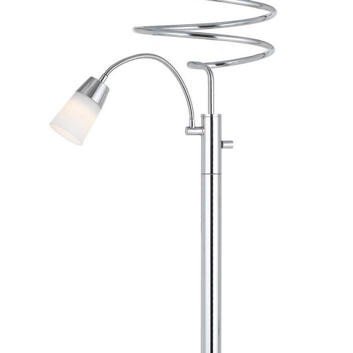 Metal Floor Lamp with Stalk Support and Gooseneck Design Light, Silver