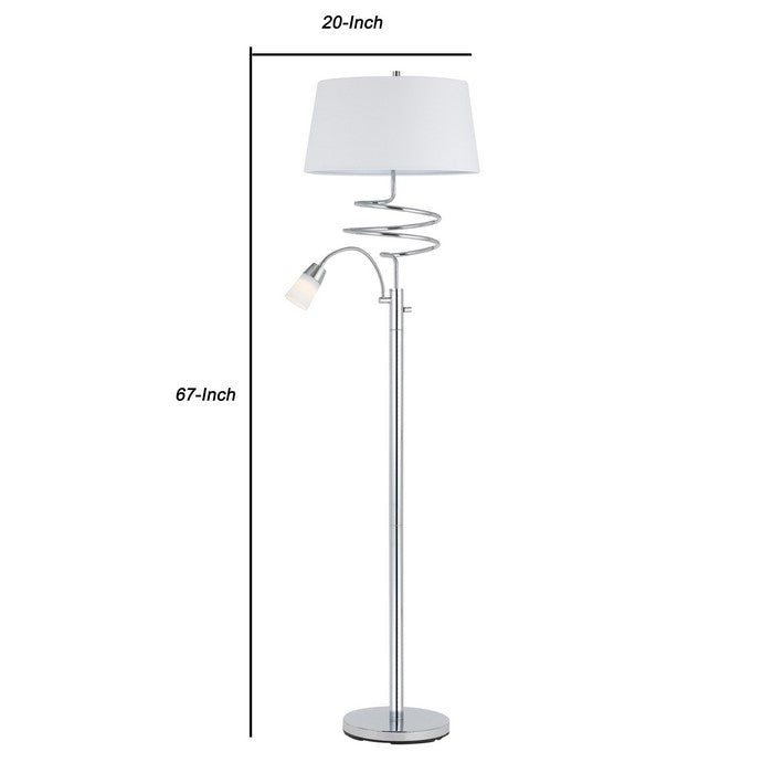 Metal Floor Lamp with Stalk Support and Gooseneck Design Light, Silver