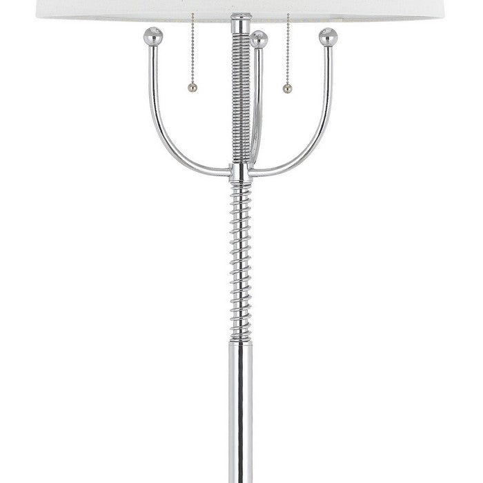 Metal Floor Lamp with Corkscrew Design Stalk Support and Drum Shade, Silver