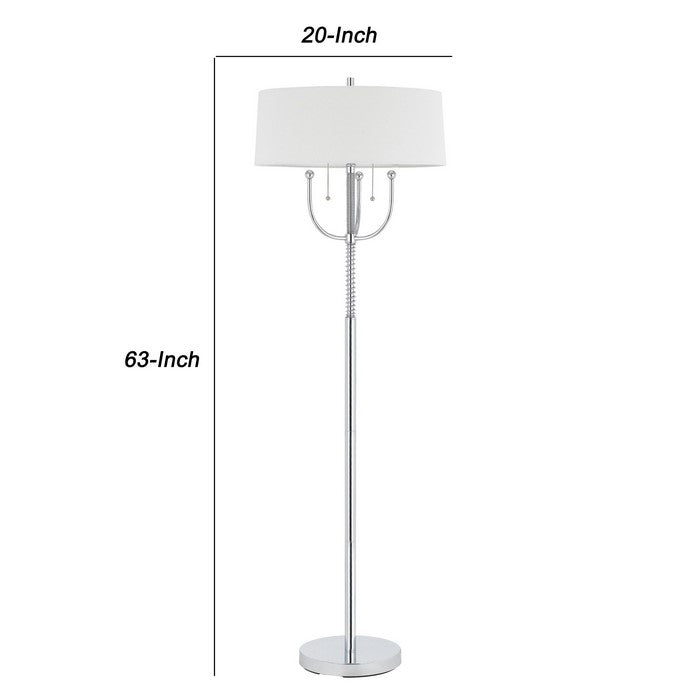 Metal Floor Lamp with Corkscrew Design Stalk Support and Drum Shade, Silver
