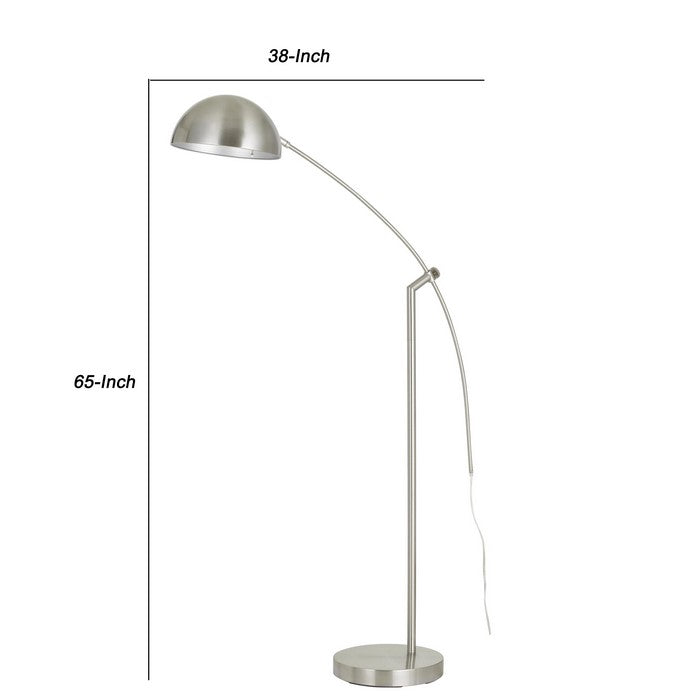 Metal Arc Design Floor Lamp with Round Base and Stalk Support, Silver