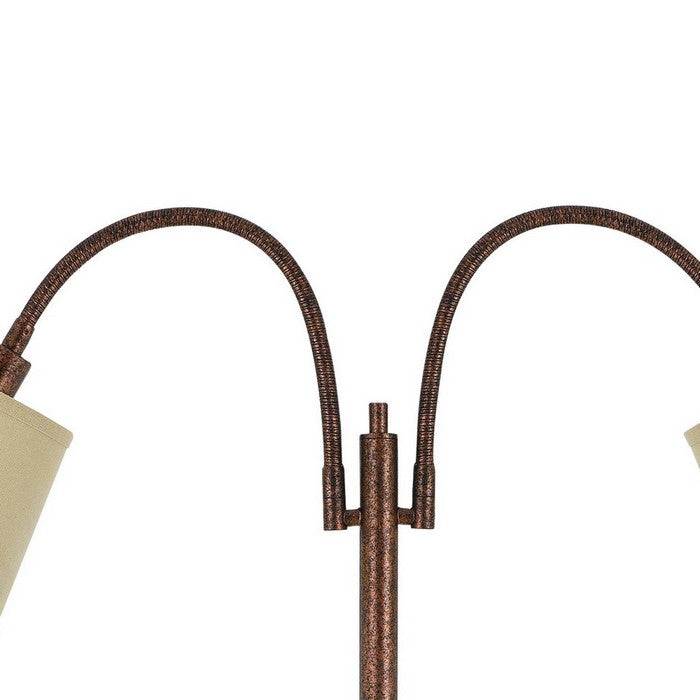 Metal Floor Lamp with 2 Gooseneck Design Shade, Rustic Bronze