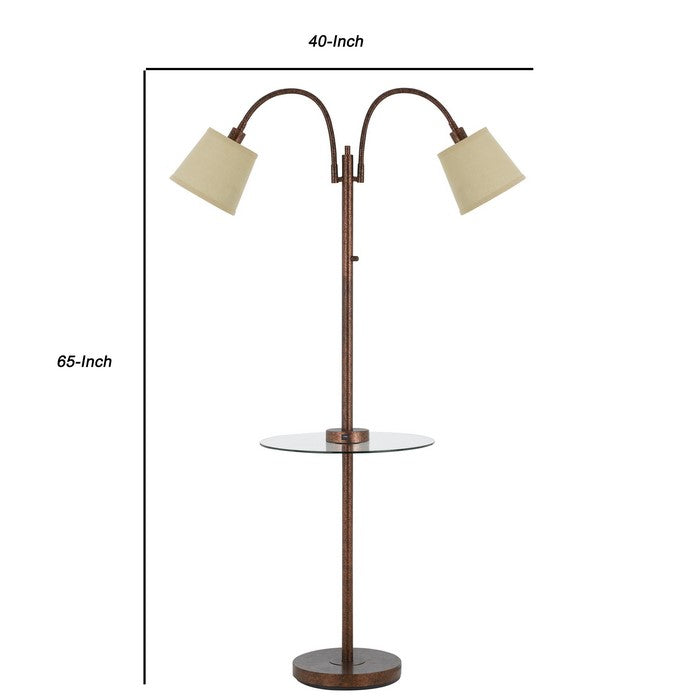 Metal Floor Lamp with 2 Gooseneck Design Shade, Rustic Bronze