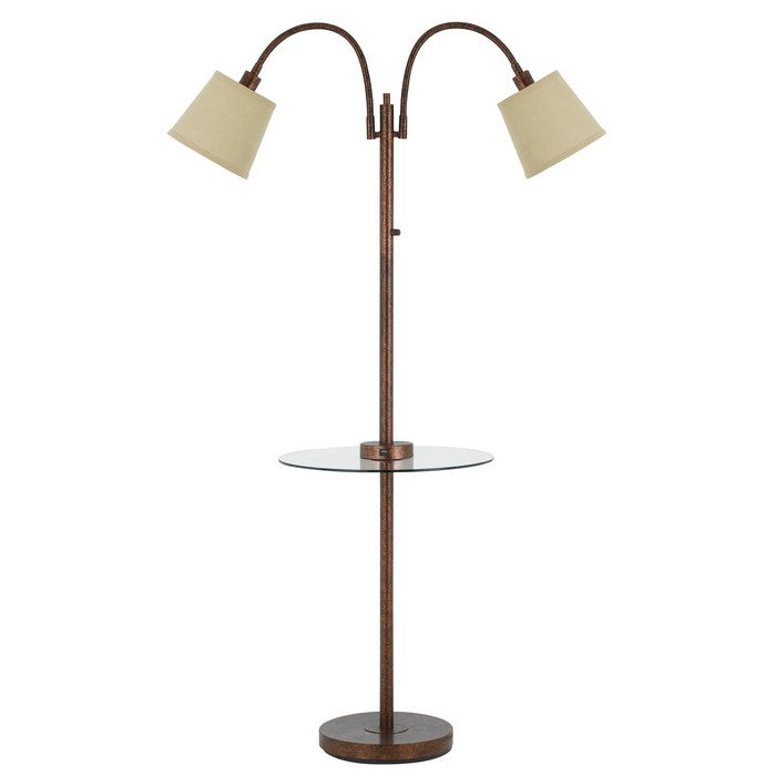 Metal Floor Lamp with 2 Gooseneck Design Shade, Rustic Bronze