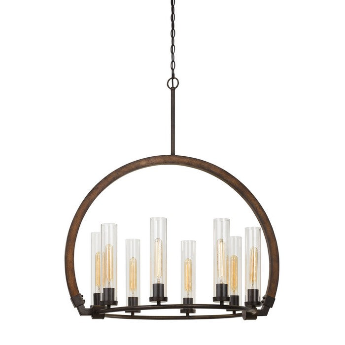 8 Bulb Chandelier with Arched Wooden and Metal Frame, Brown and Bronze