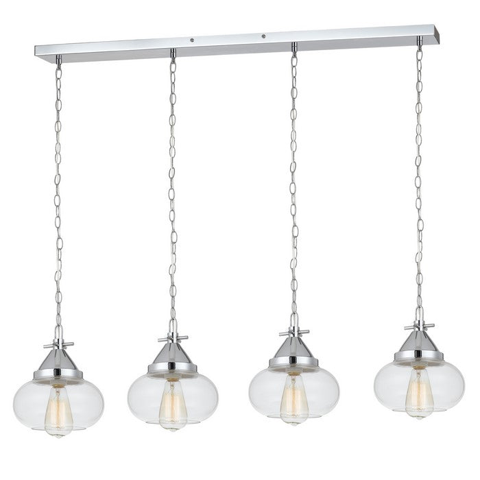 Round Glass Shade Pendant Lighting with Chain Holders, Silver and Clear