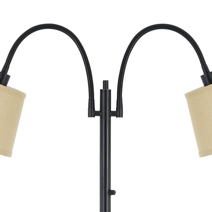 Metal Floor Lamp with 2 Gooseneck Design Shade and 3 Way Switch, Black