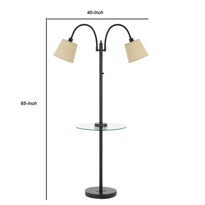 Metal Floor Lamp with 2 Gooseneck Design Shade and 3 Way Switch, Black