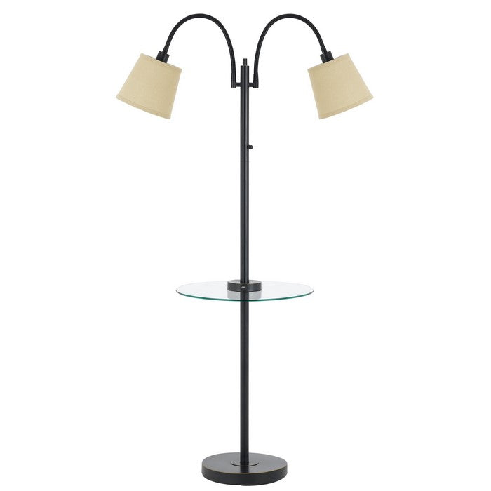 Metal Floor Lamp with 2 Gooseneck Design Shade and 3 Way Switch, Black