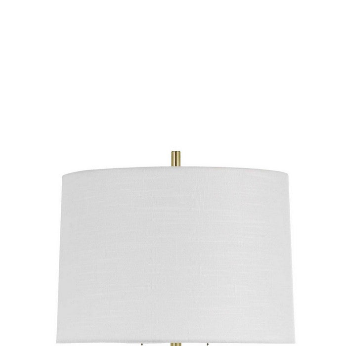 Tubular Metal Body Floor Lamp with Fabric Drum Shade, Gold and White