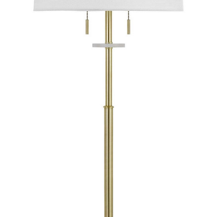 Tubular Metal Body Floor Lamp with Fabric Drum Shade, Gold and White