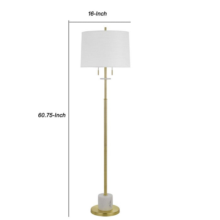 Tubular Metal Body Floor Lamp with Fabric Drum Shade, Gold and White