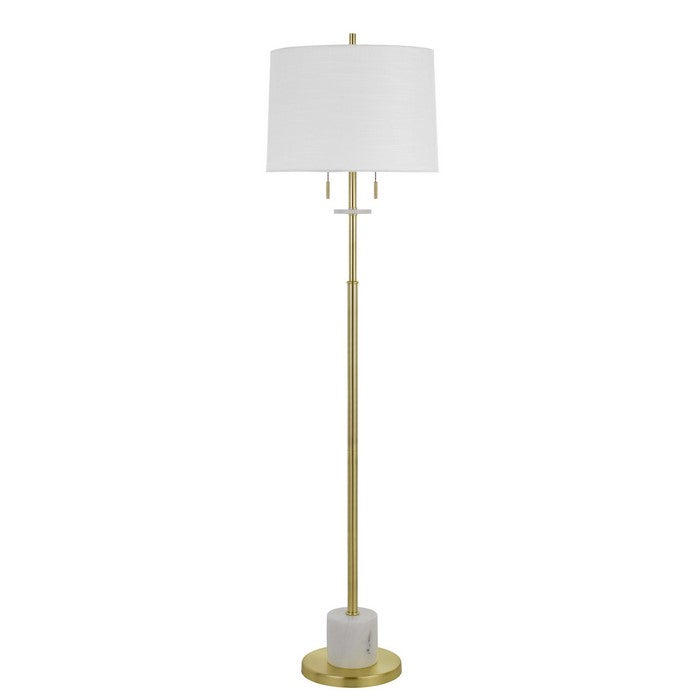 Tubular Metal Body Floor Lamp with Fabric Drum Shade, Gold and White