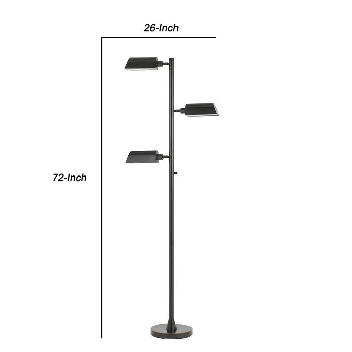 Metal Floor Lamp with 3 Swivel Heads and Round Base, Black