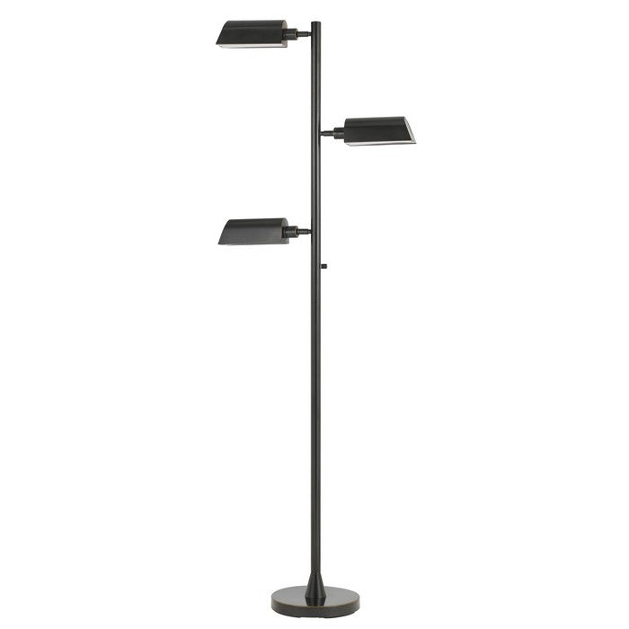 Metal Floor Lamp with 3 Swivel Heads and Round Base, Black