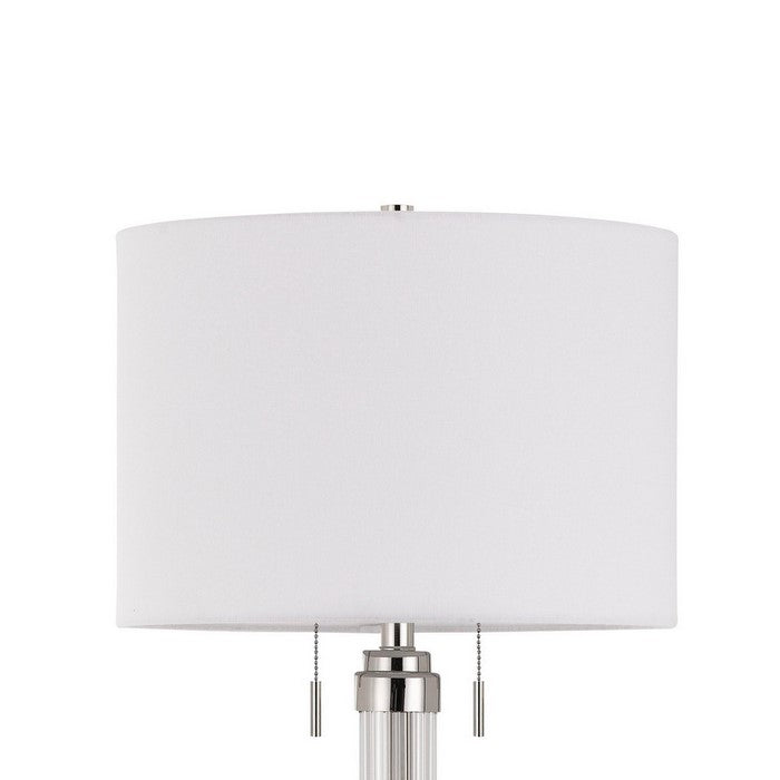 Metal and Acrylic Tubular Body Floor Lamp with Fabric Drum Shade, White